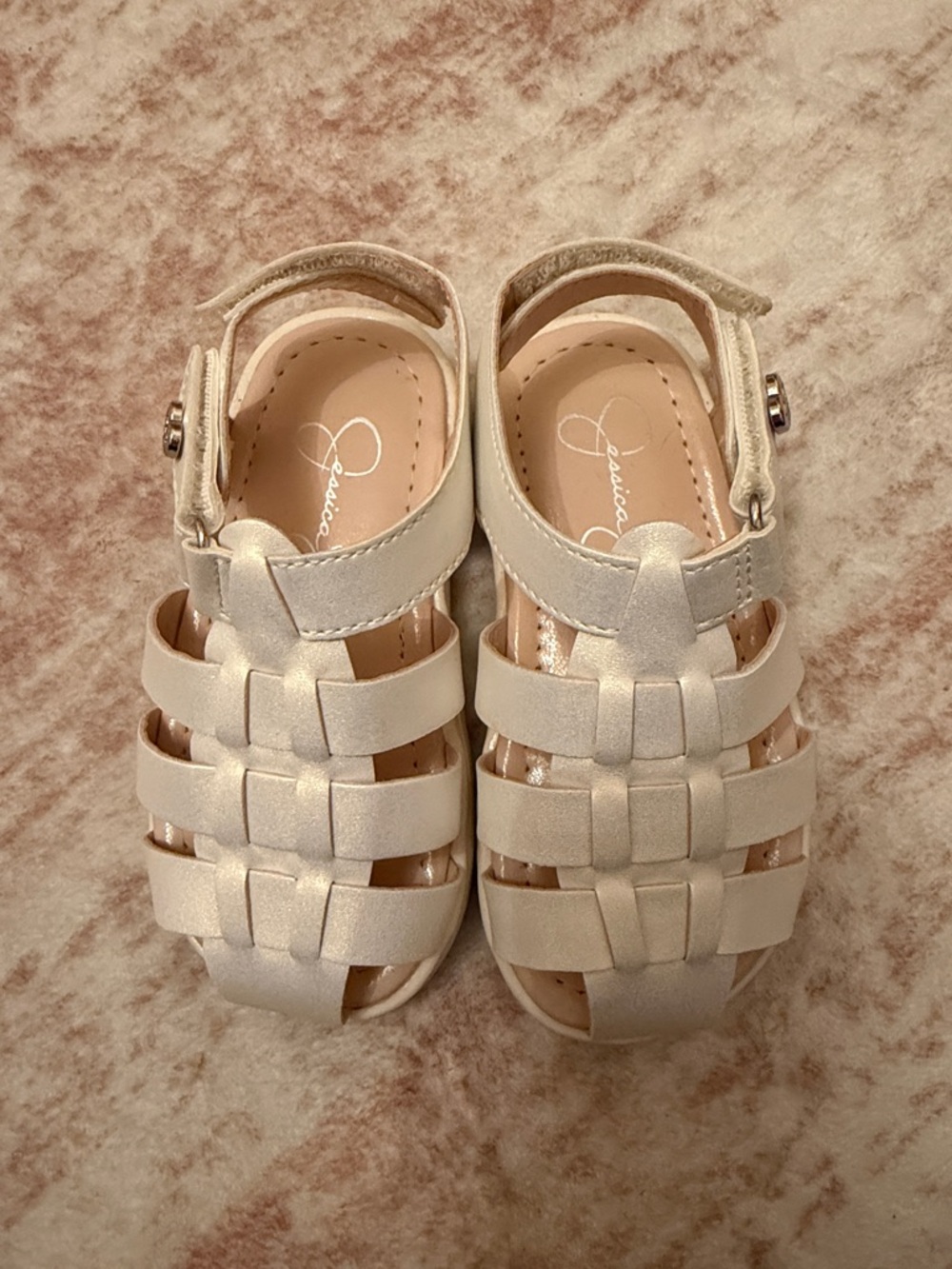 Jessica Simpson Girls' Pearl Cream Woven Strap Sandals